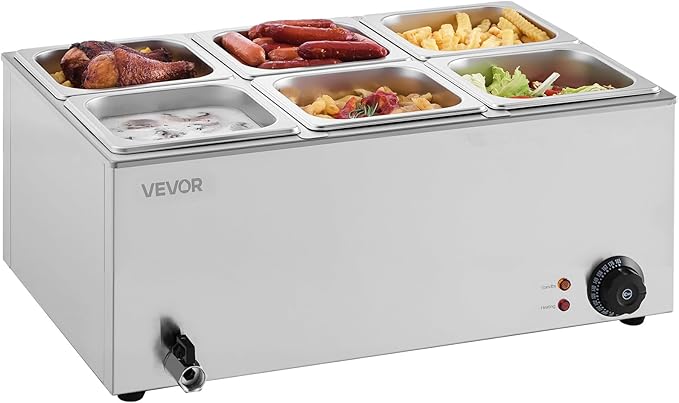 Commercial Food Warmer, 24-Quart Electric Steam Table with 86–185°F Temperature Control