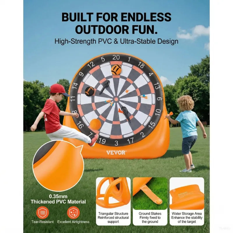 Inflatable Soccer Dart Board, over 6 ft High Giant Soccer Dart Board with 4 Kick Balls, 12 Tennis and Air Pump