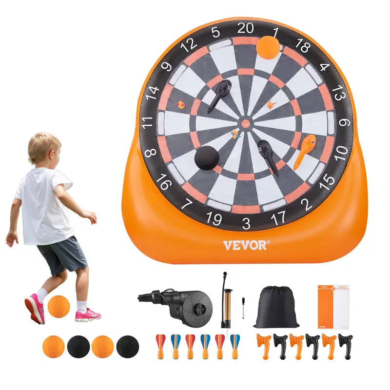 Inflatable Soccer Dart Board, over 6 ft High Giant Soccer Dart Board with 4 Kick Balls, 12 Tennis and Air Pump