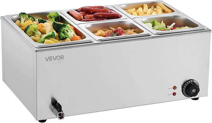 Commercial Food Warmer, 24-Quart Electric Steam Table with 86–185°F Temperature Control