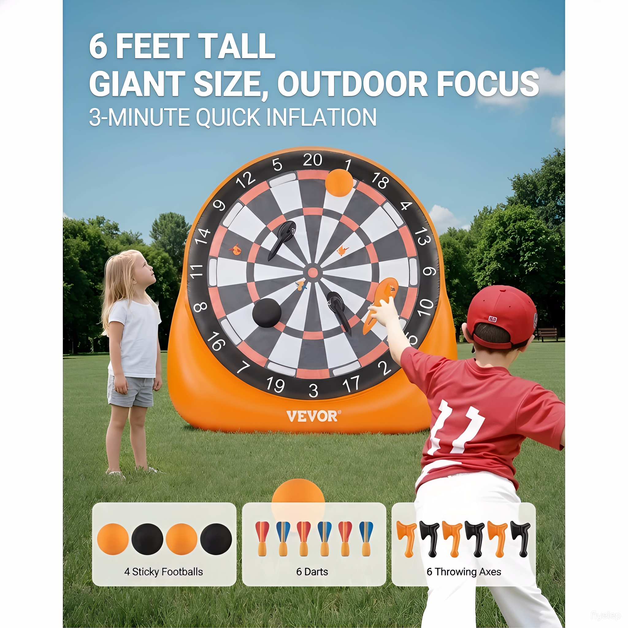 Inflatable Soccer Dart Board, over 6 ft High Giant Soccer Dart Board with 4 Kick Balls, 12 Tennis and Air Pump