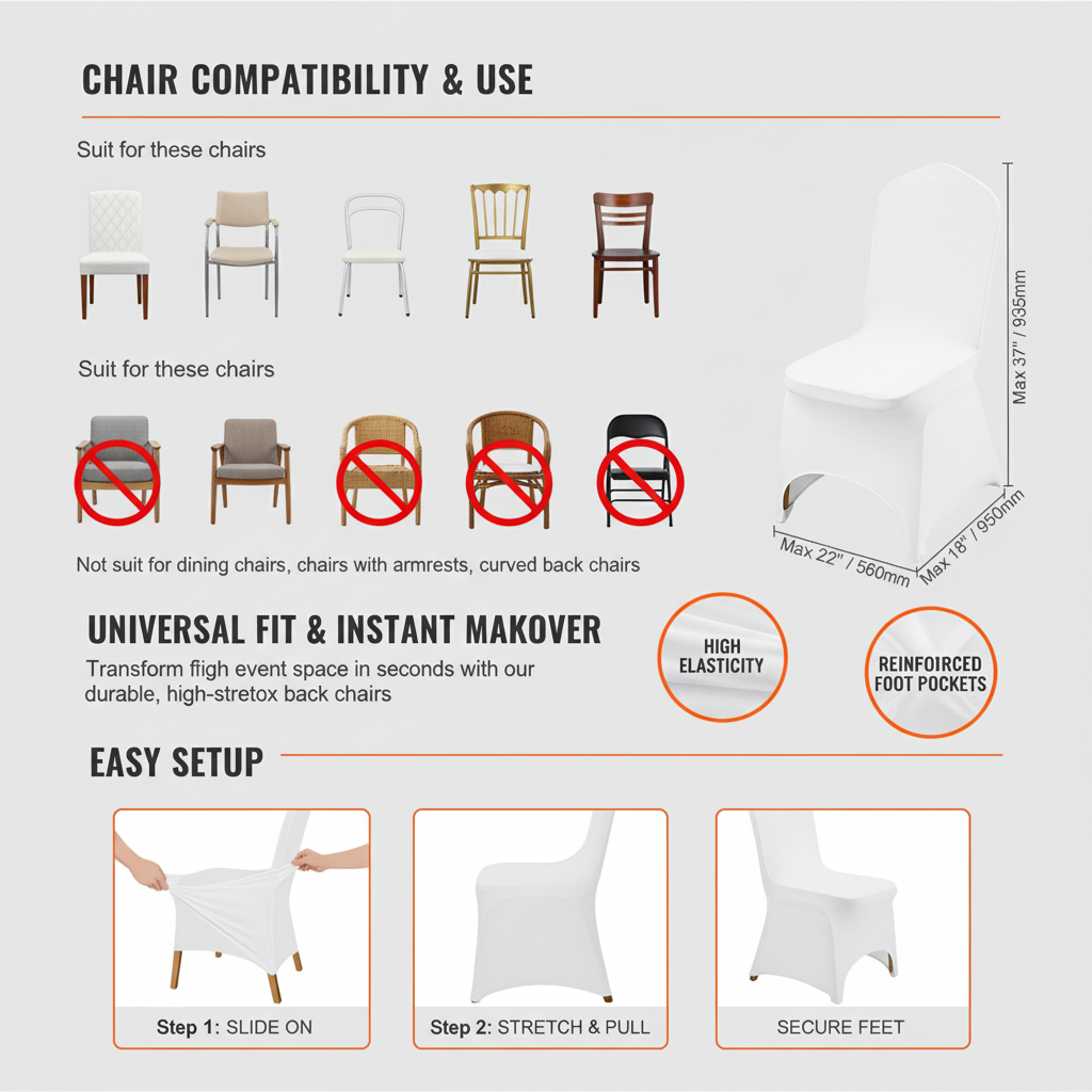 Universal Fitted Chair Cover, Removable Washable Protective Slipcovers, for Wedding, Holiday, Banquet, Party, Celebration, Dining