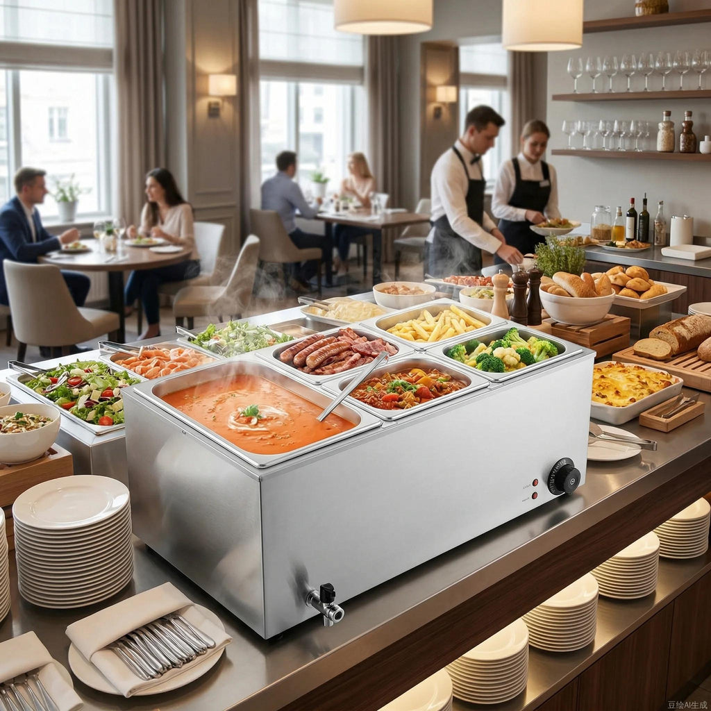 Commercial Food Warmer, 24-Quart Electric Steam Table with 86–185°F Temperature Control