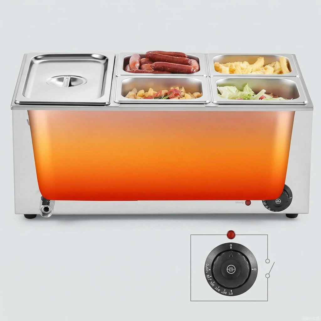 Commercial Food Warmer, 24-Quart Electric Steam Table with 86–185°F Temperature Control