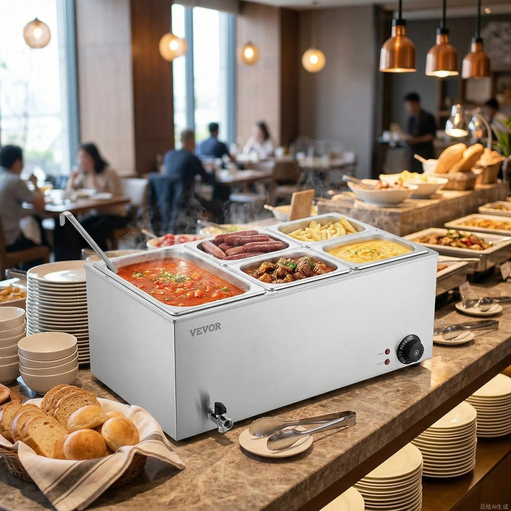 Commercial Food Warmer, 24-Quart Electric Steam Table with 86–185°F Temperature Control